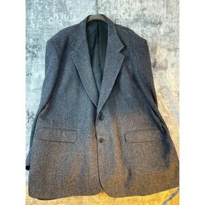 Vtg Cricketeer Men 48R Herringbone Wool‎ Tweed Sport Coat Jacket Gray Academia